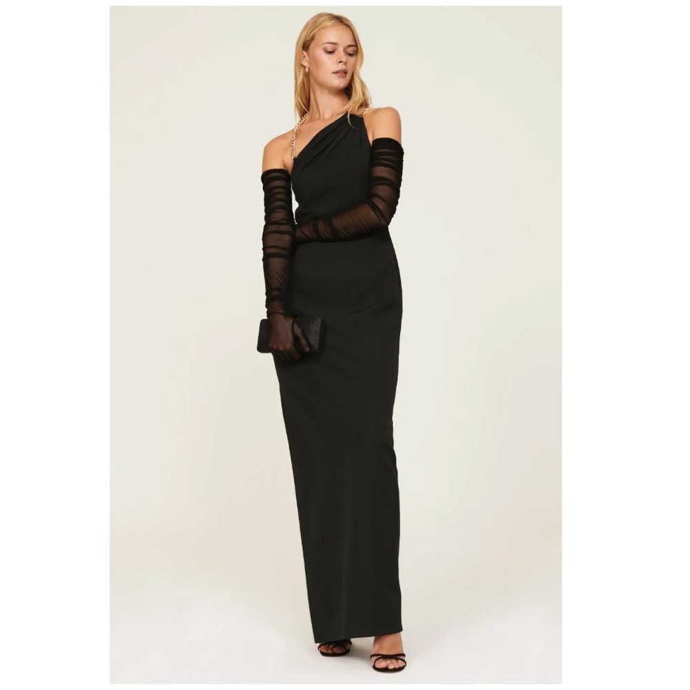 Aidan Mattox Black Crepe Chain Strap Gown US 4--NWT